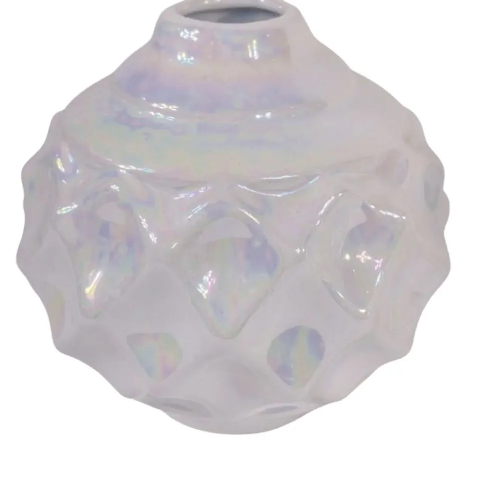 Set of Reflective Glossy Pearl Textured Vases Pottery Minimalist Neutral Decor